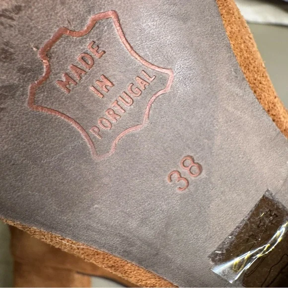 FREE PEOPLE rare Chelsea 38 US 7.5 Suede Chestnut Embroidered Ankle Zip Boots S5 - Picture 10 of 12